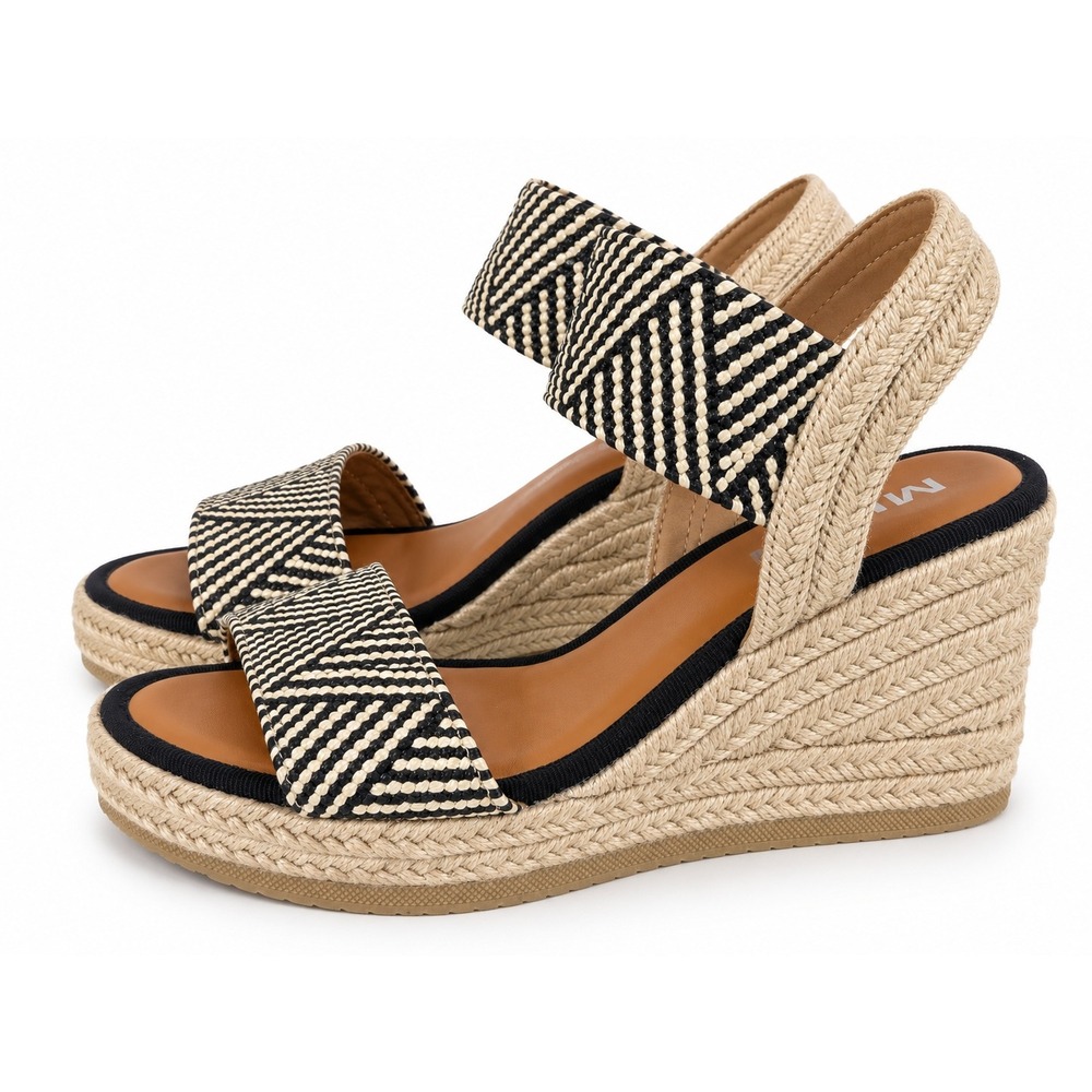 MIA Fileou Black White Chevron Espadrille Wedge Sandals Womens 7M
